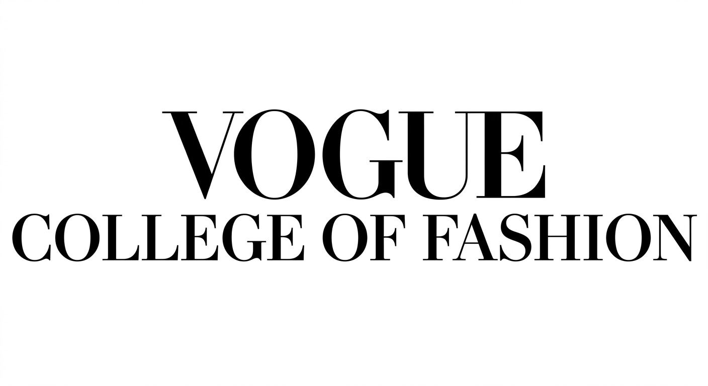 Vogue College of Fashion official logo, stylish serif typography spelling VOGUE COLLEGE OF FASHION in black on white background