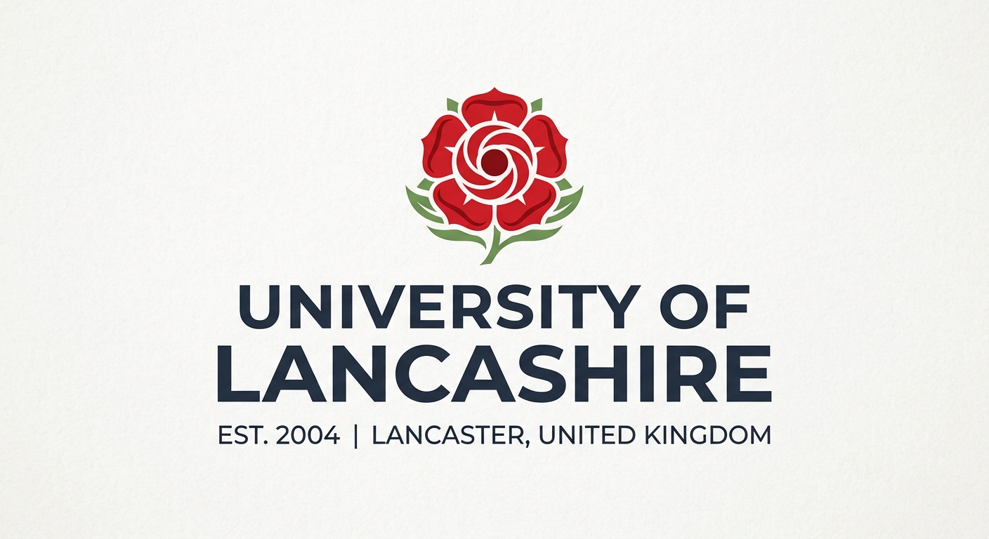 University of Lancashire official logo featuring the university name in modern typography with red rose of Lancashire emblem