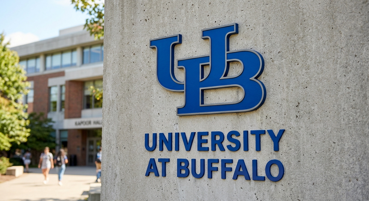 University at Buffalo official logo featuring interlocking UB letters in royal blue with the university name below