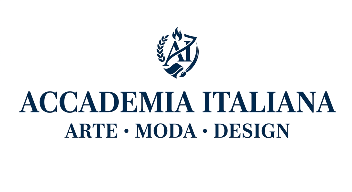 Accademia Italiana official logo, elegant serif typography reading Accademia Italiana Arte Moda Design, clean white background