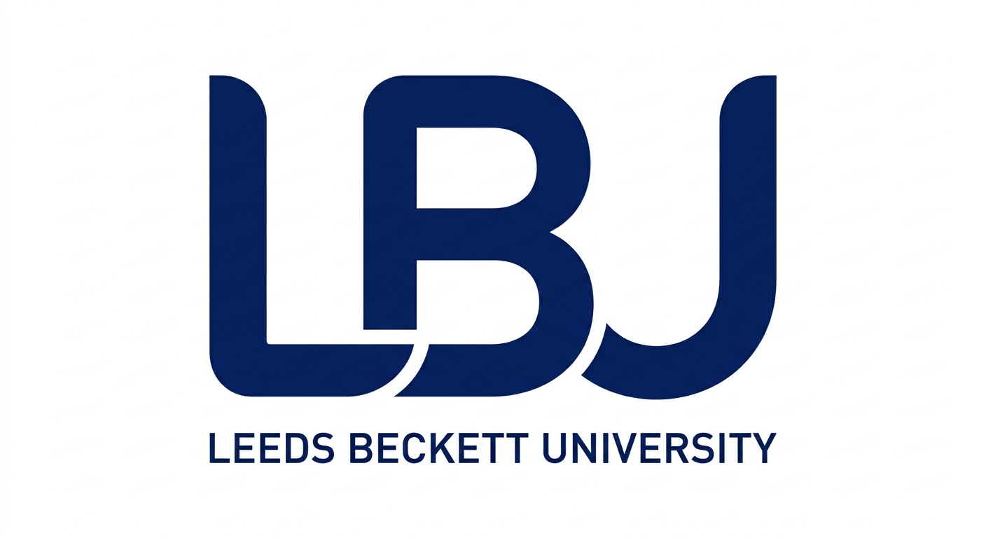 Leeds Beckett University official logo, stylised LBU monogram in dark blue on white background