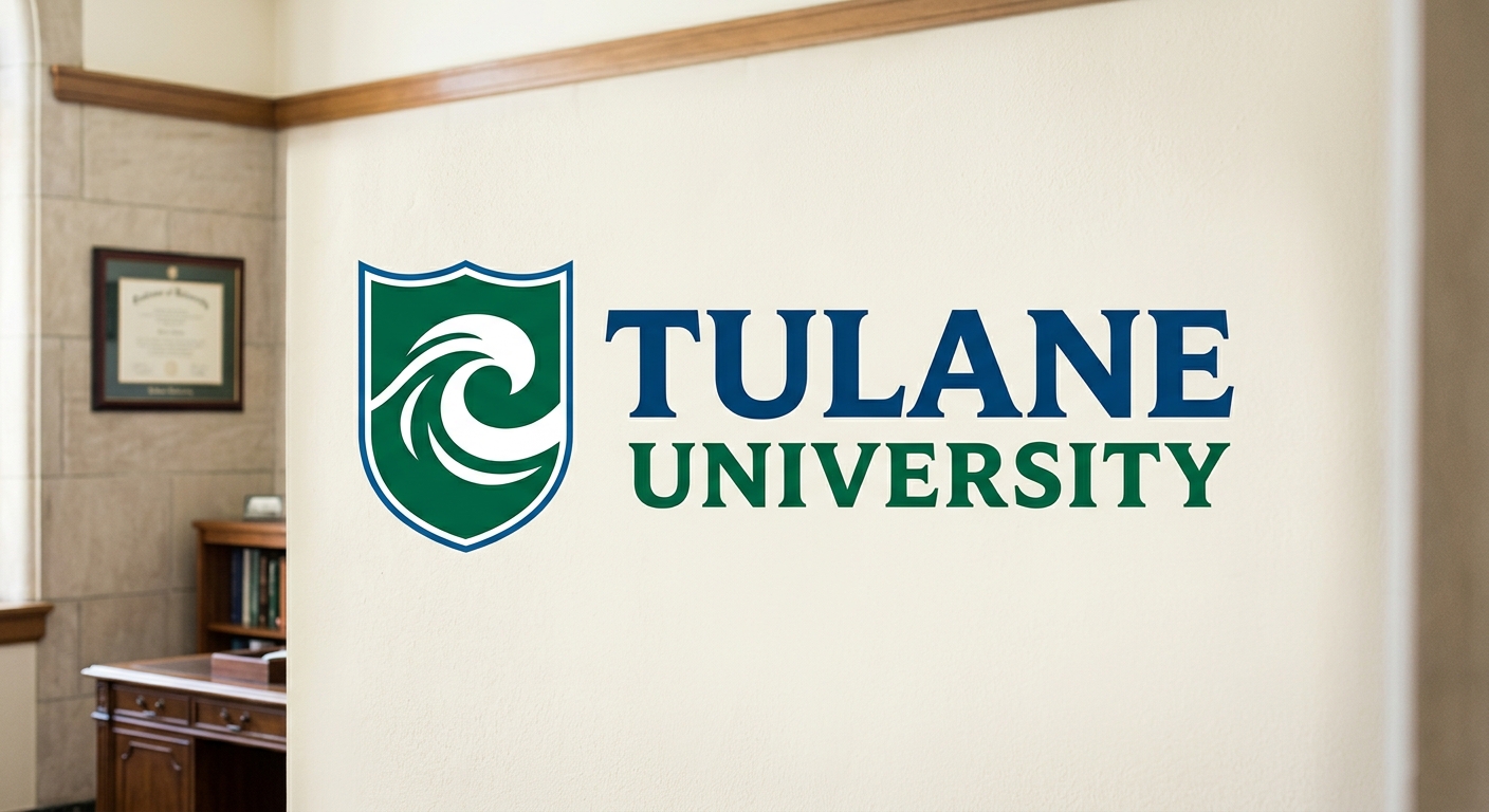 Tulane University official logo featuring a green shield with a wave emblem and the text Tulane University in green and blue