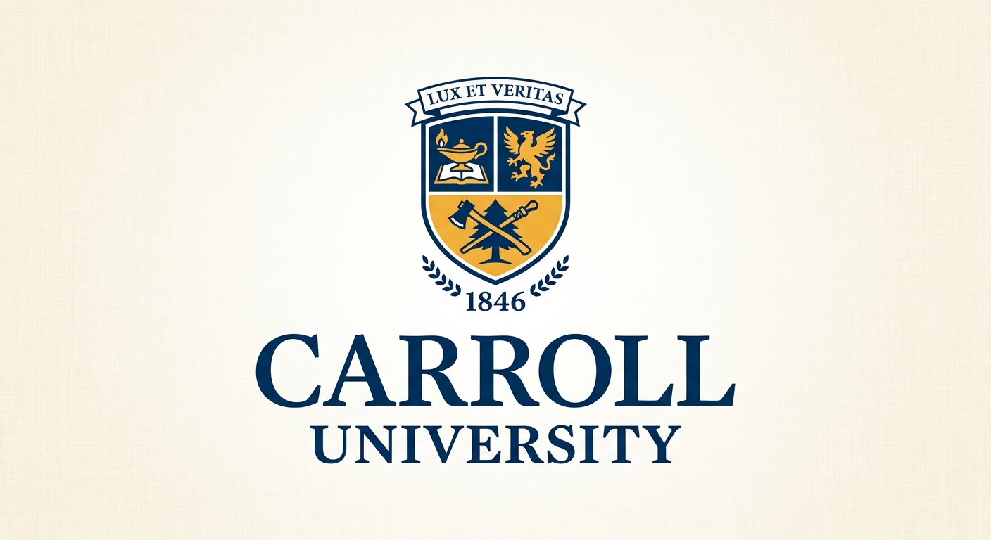 Carroll University official logo featuring the university name in serif font with a shield crest and founding year 1846