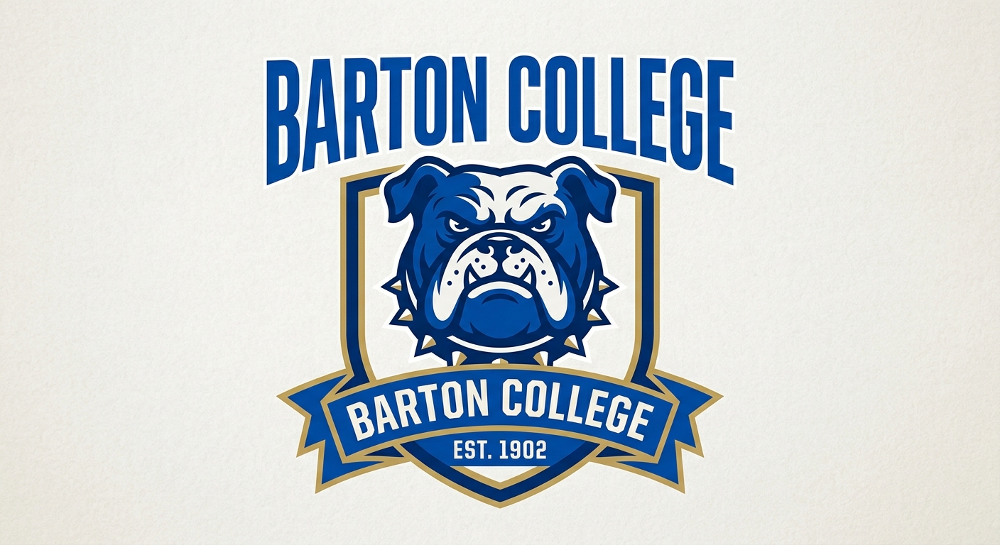 Barton College official logo featuring the college name in royal blue lettering with bulldog mascot emblem