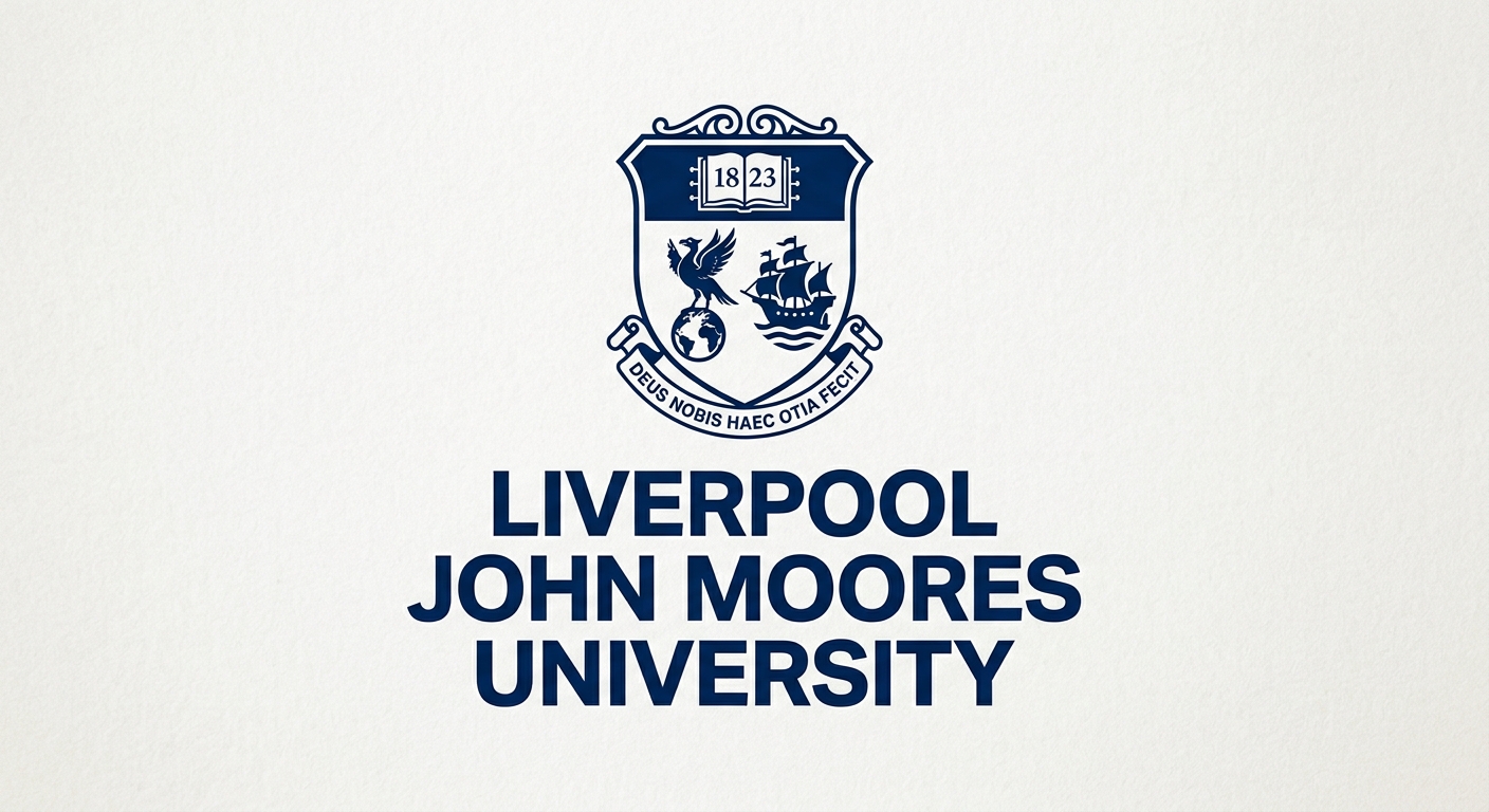 Liverpool John Moores University official logo, LJMU shield crest in dark blue with university name text