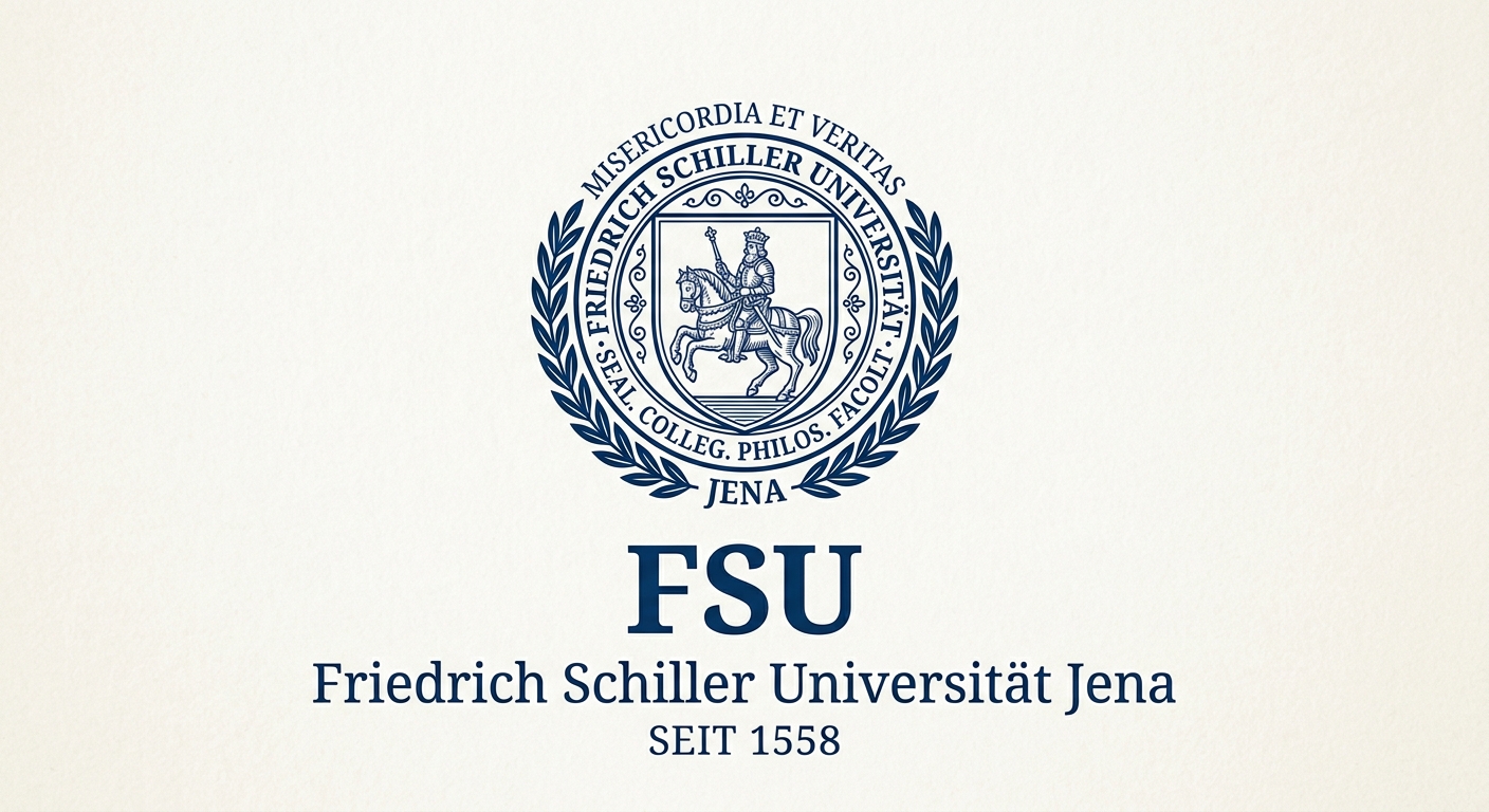 Friedrich Schiller University Jena official logo featuring the university crest with Latin inscription and the letters FSU in dark blue