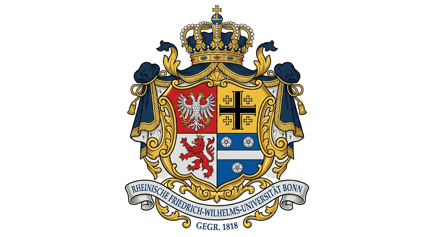 University of Bonn official logo, Rheinische Friedrich-Wilhelms-Universität Bonn crest with eagle emblem on white background