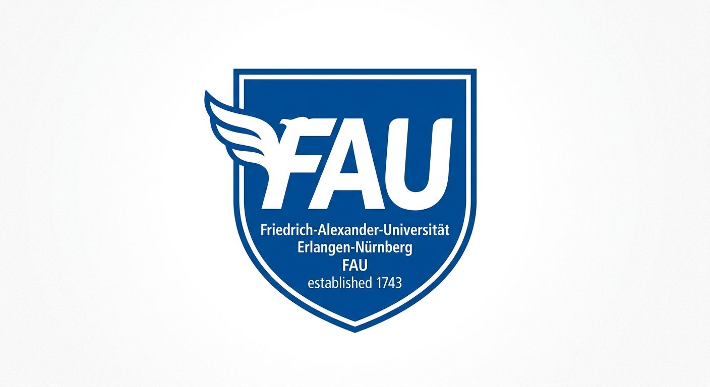 Friedrich-Alexander-Universität Erlangen-Nürnberg FAU official logo, blue shield emblem with stylized FAU lettering on white background