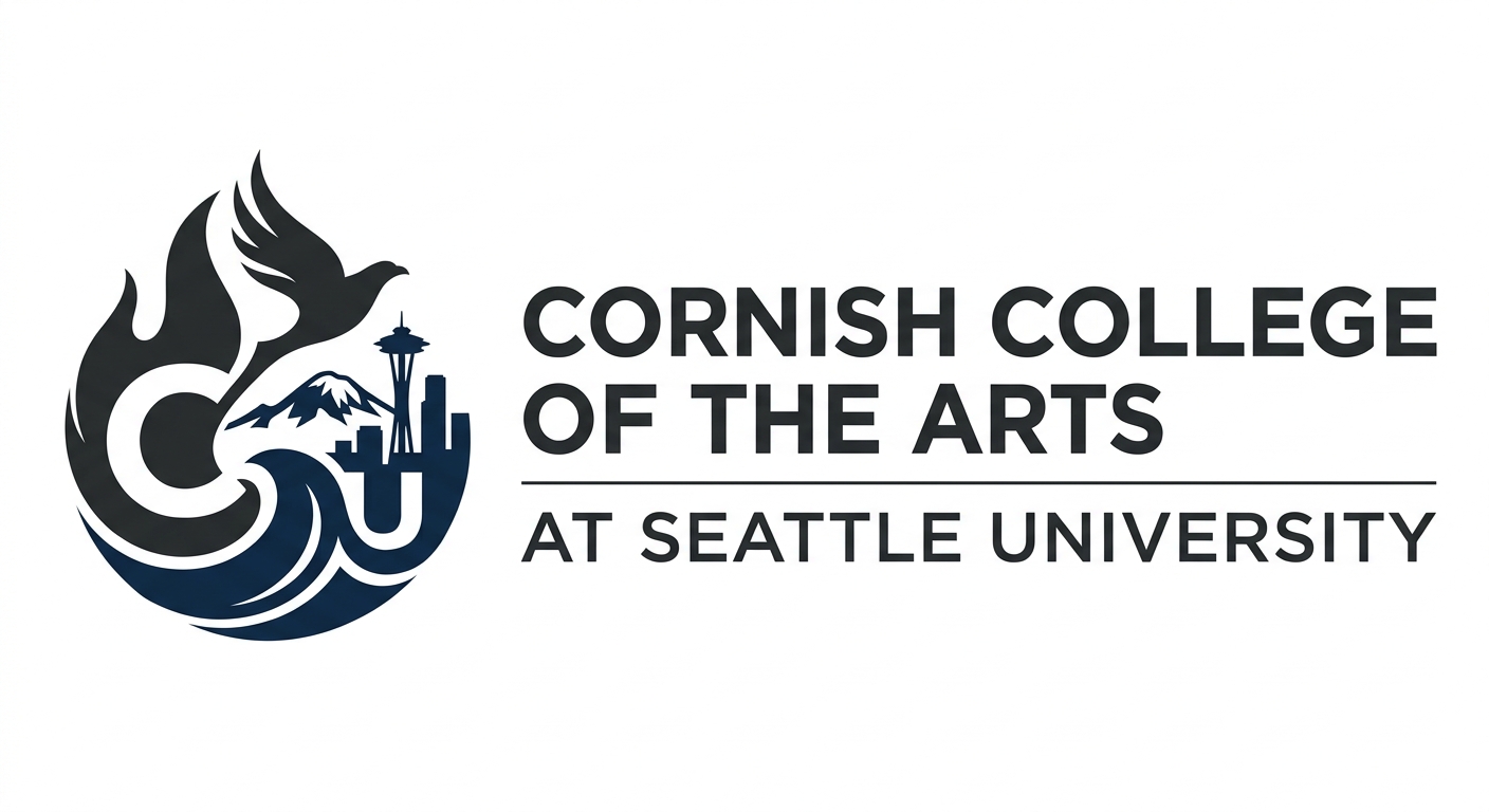 Cornish College of the Arts official logo, stylized text reading Cornish College of the Arts at Seattle University, dark lettering on white background