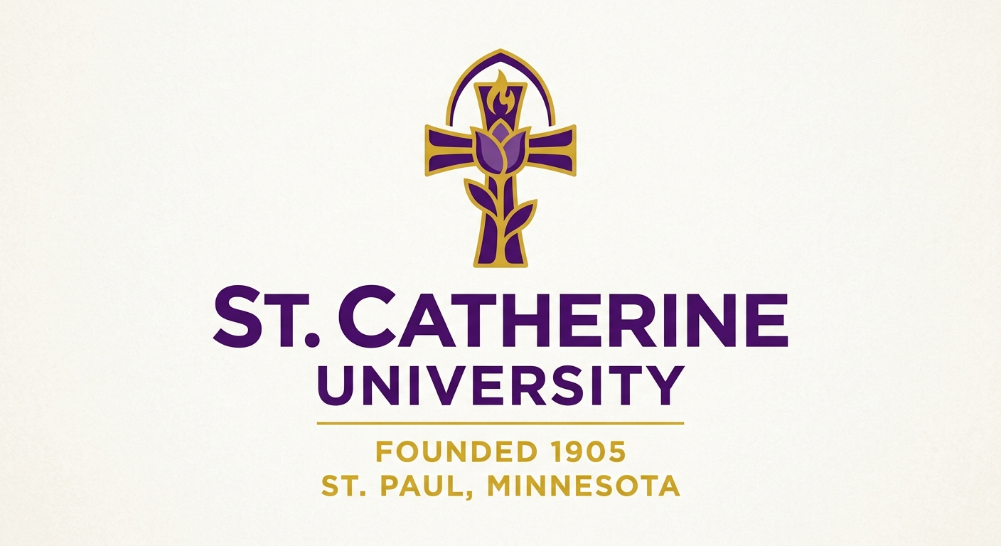 St. Catherine University official logo featuring the university name in purple and gold colors with a stylized cross symbol