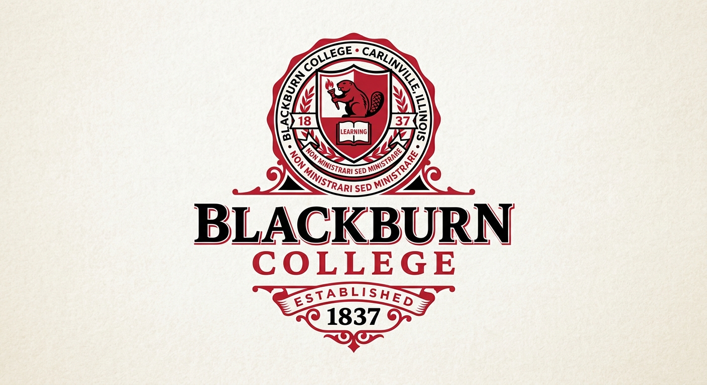 Blackburn College official logo featuring the college name in scarlet and black colors with established 1837 mark