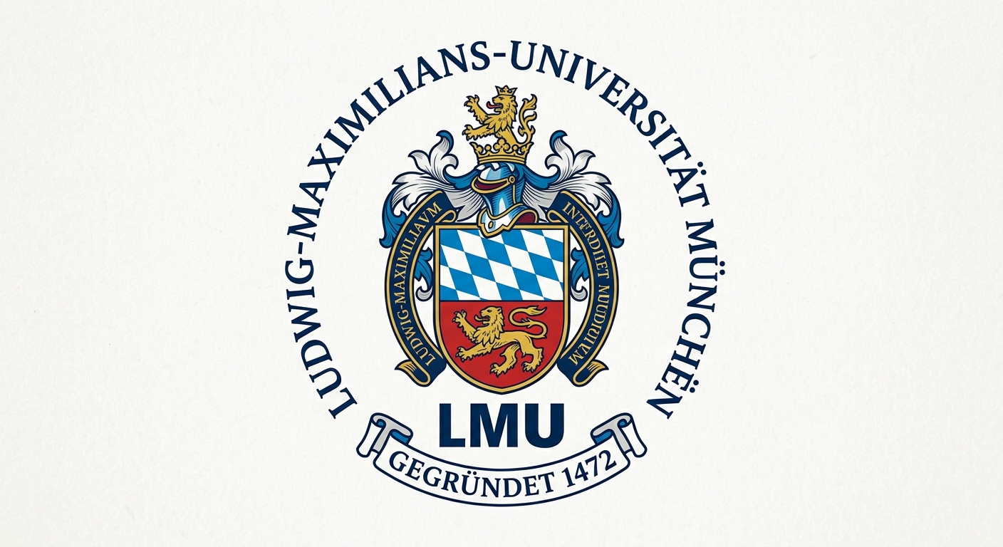 Official logo of Ludwig Maximilian University of Munich LMU, featuring the university crest with blue and white Bavarian colors and the founding year 1472