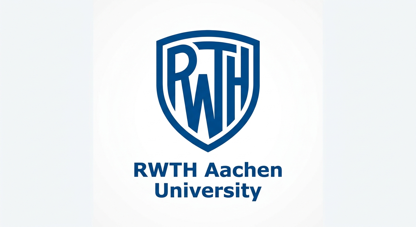 RWTH Aachen University official logo, blue shield emblem with stylized letters RWTH, clean modern design on white background