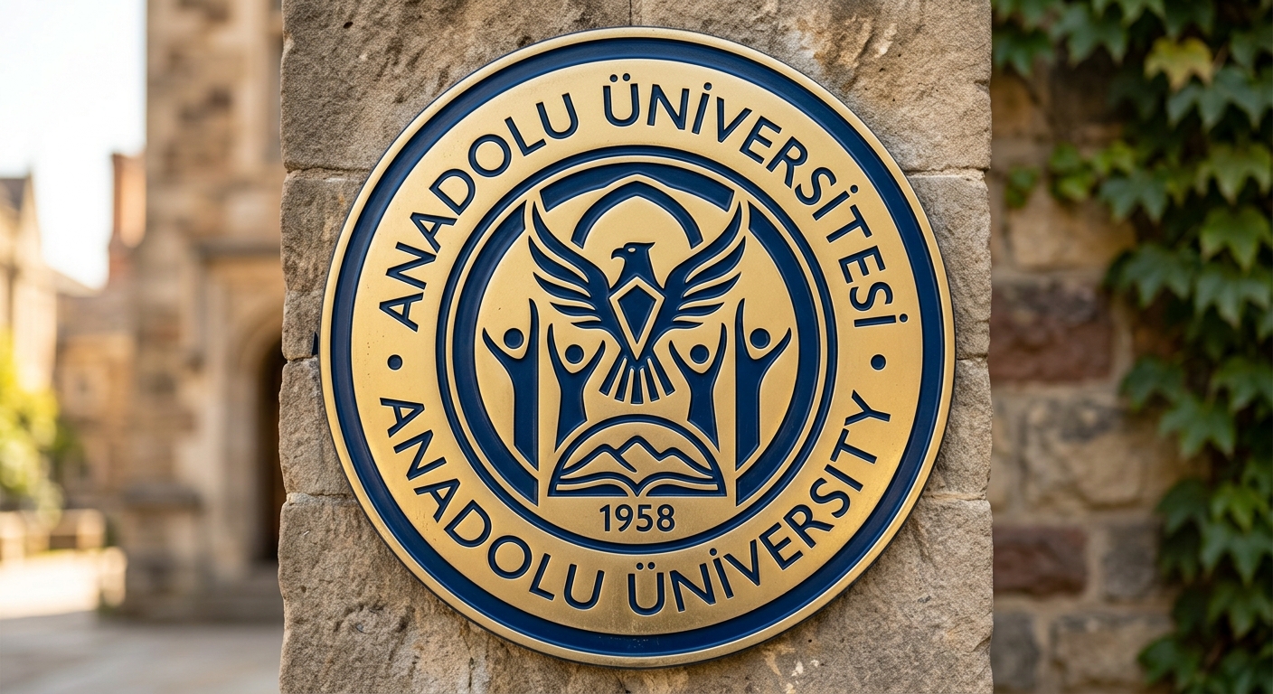 Anadolu University official logo, circular emblem with stylized Anatolian motif and university name in Turkish and English