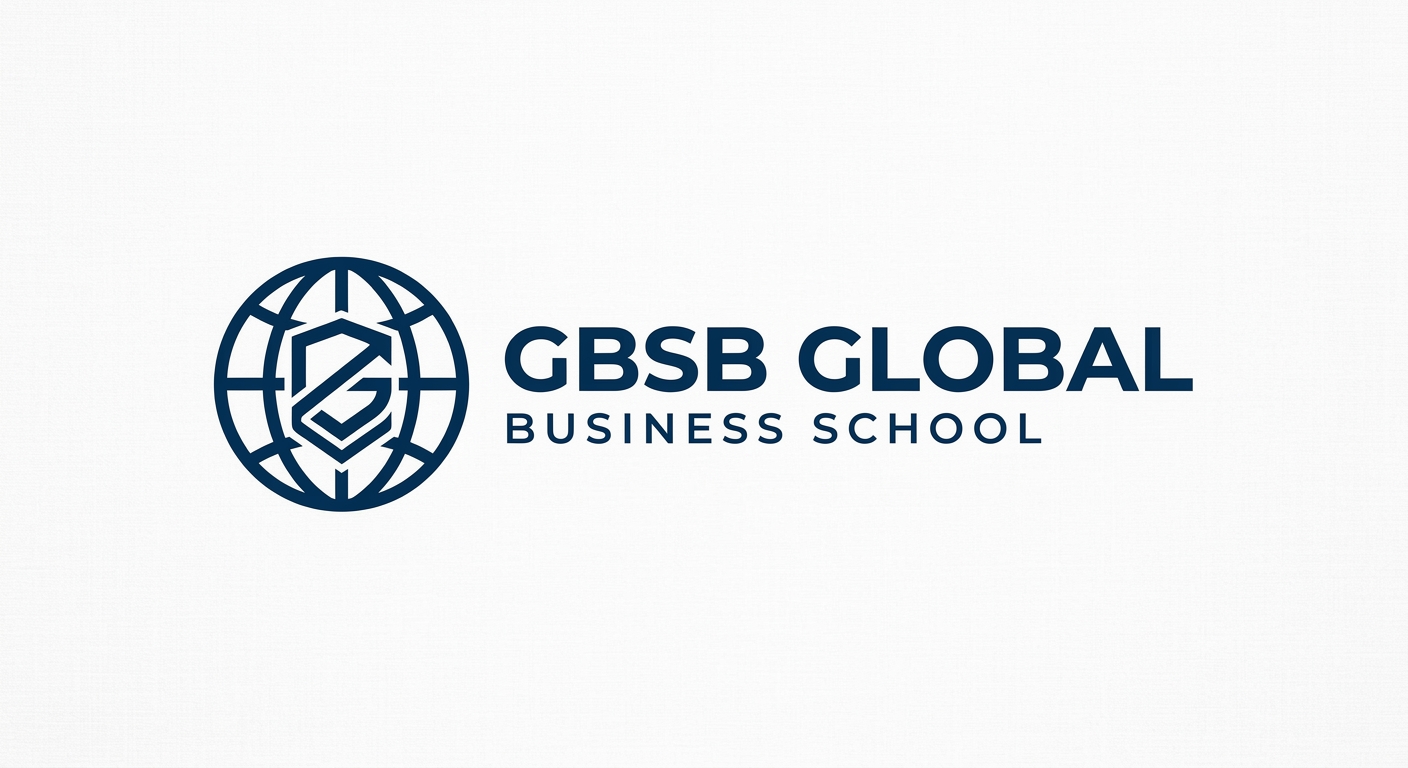 GBSB Global Business School official logo, dark blue and white color scheme, modern minimalist typography, professional business school branding