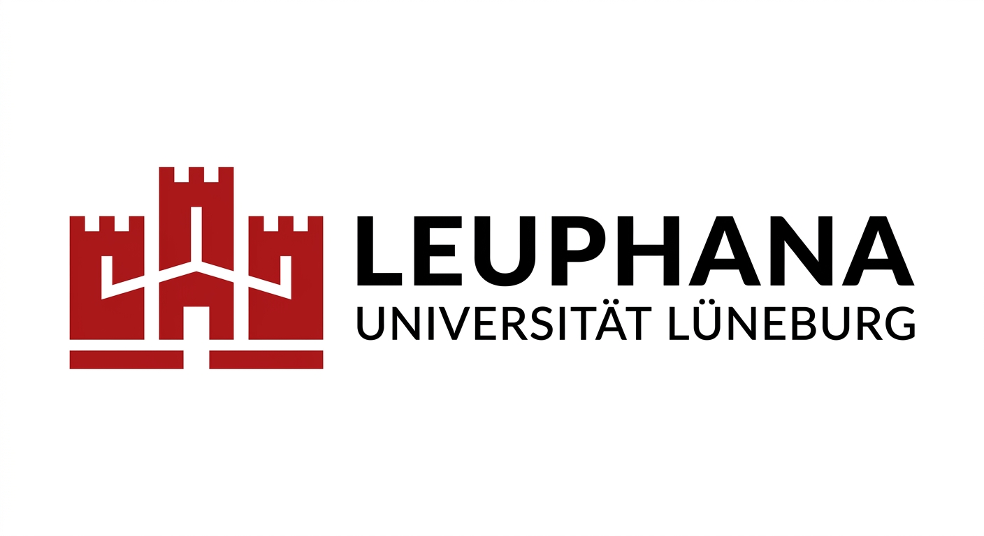 Leuphana University of Lüneburg official logo, modern minimalist red and black text design on white background