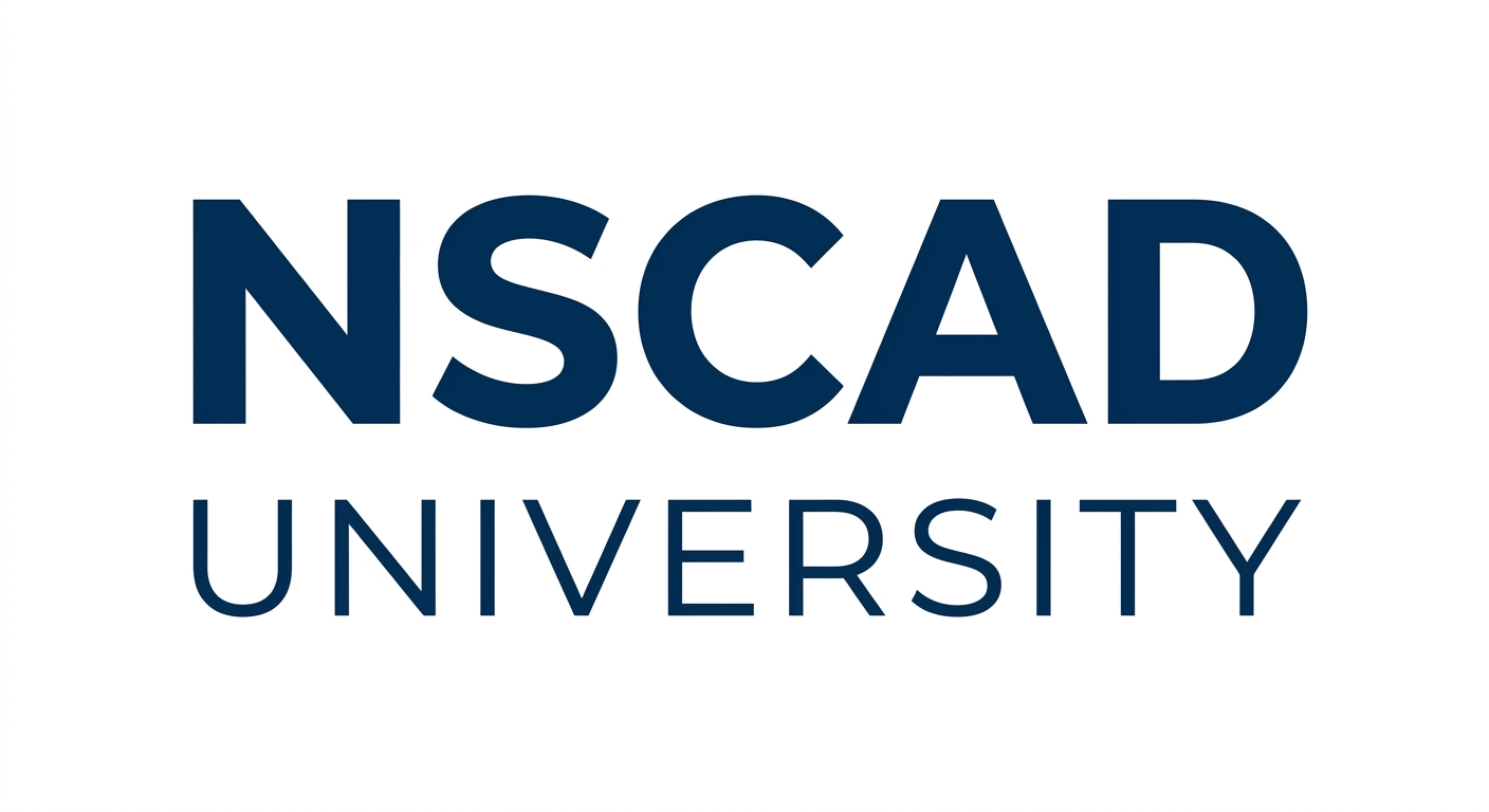 NSCAD University official logo, bold modern typography spelling NSCAD in dark letters on white background, minimalist art institution branding