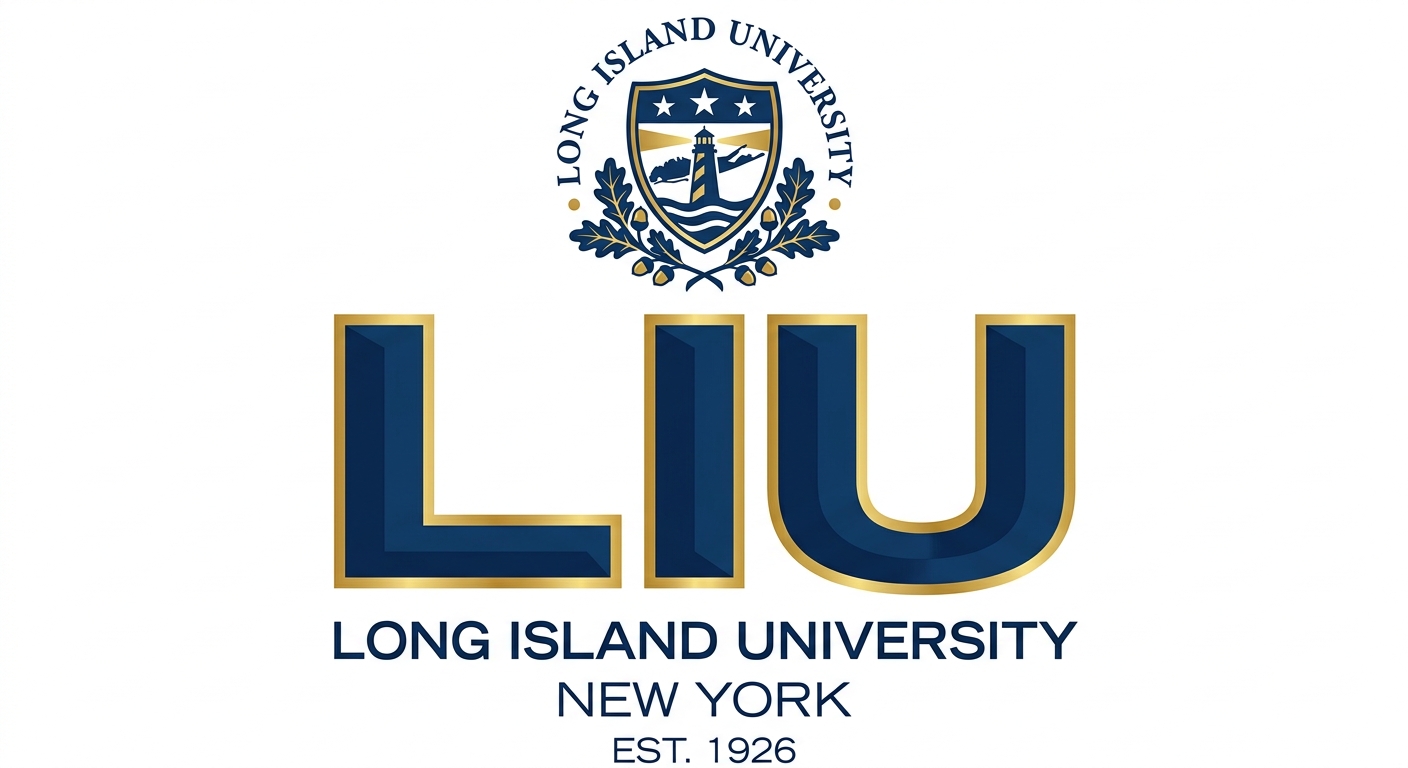 Long Island University official logo featuring the letters LIU in bold navy blue with gold accents on a white background