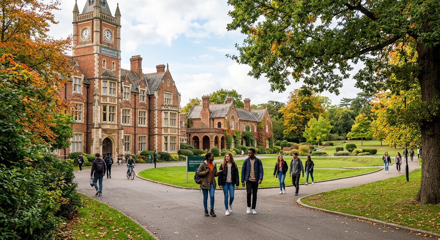 University of Roehampton London campus with green parkland, historic college buildings, and students walking along tree-lined pathways in southwest London