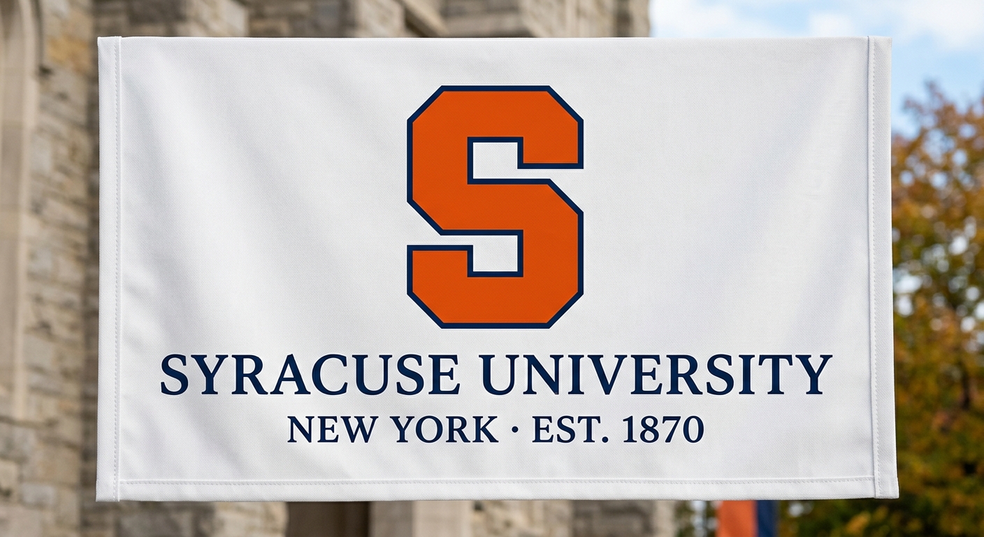 Syracuse University official logo featuring the block letter S in orange with the university name in dark blue serif font