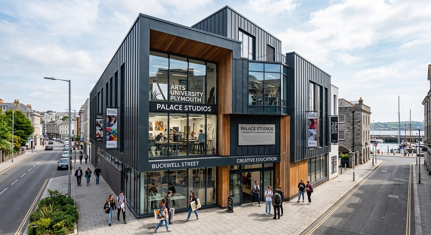 Palace Studios building at Arts University Plymouth, dedicated Foundation Diploma space on Buckwell Street, modern creative education building near Plymouth waterfront