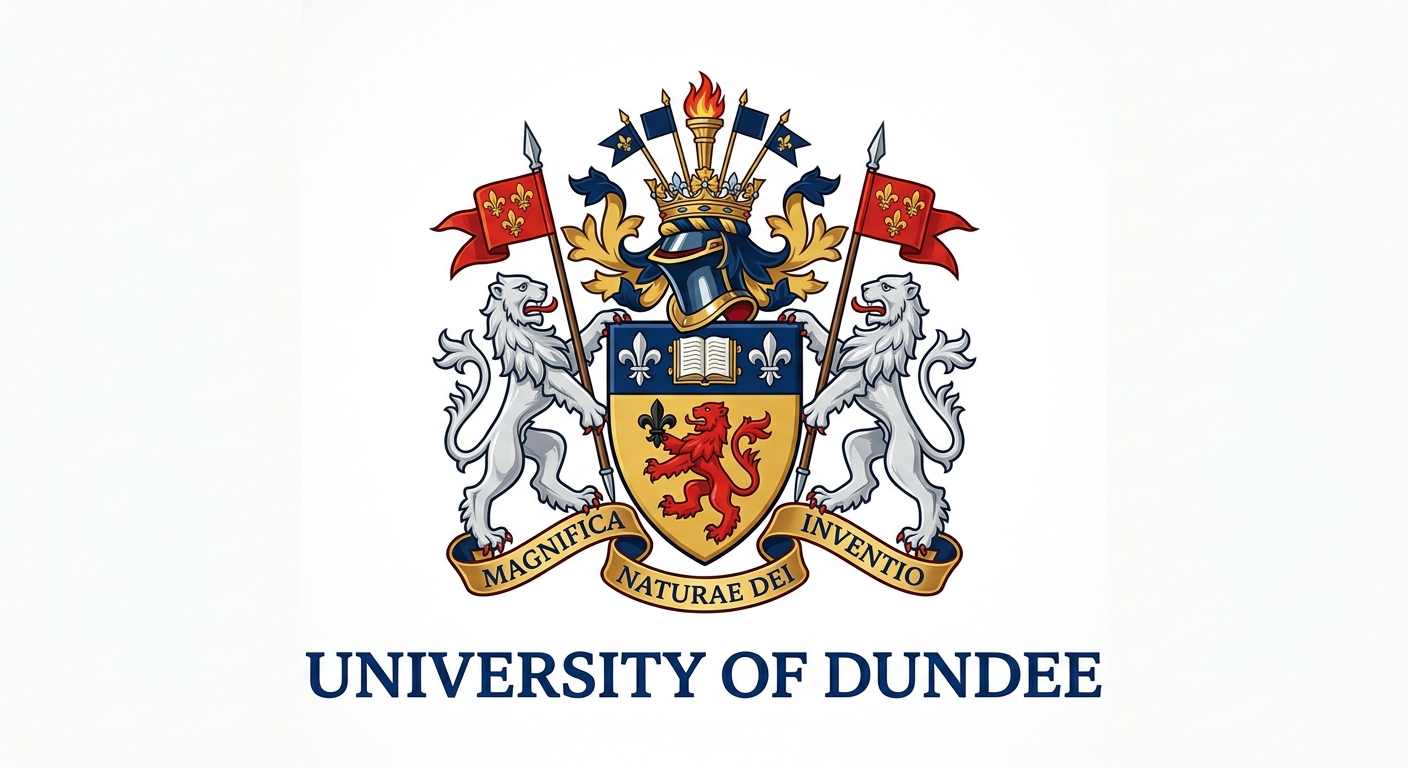 University of Dundee official logo featuring the university crest with shield and motto on white background