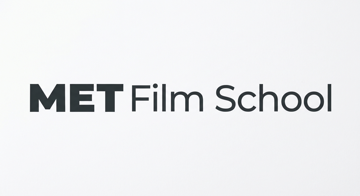 MetFilm School logo, modern sans-serif typography with MET in bold uppercase letters followed by Film School, dark text on white background