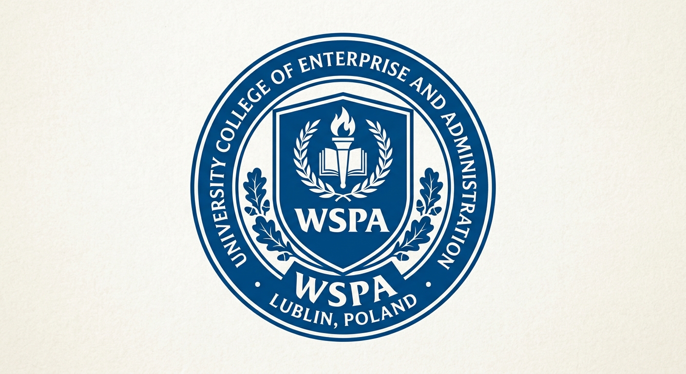 University College of Enterprise and Administration WSPA official logo, blue and white color scheme, text-based academic emblem