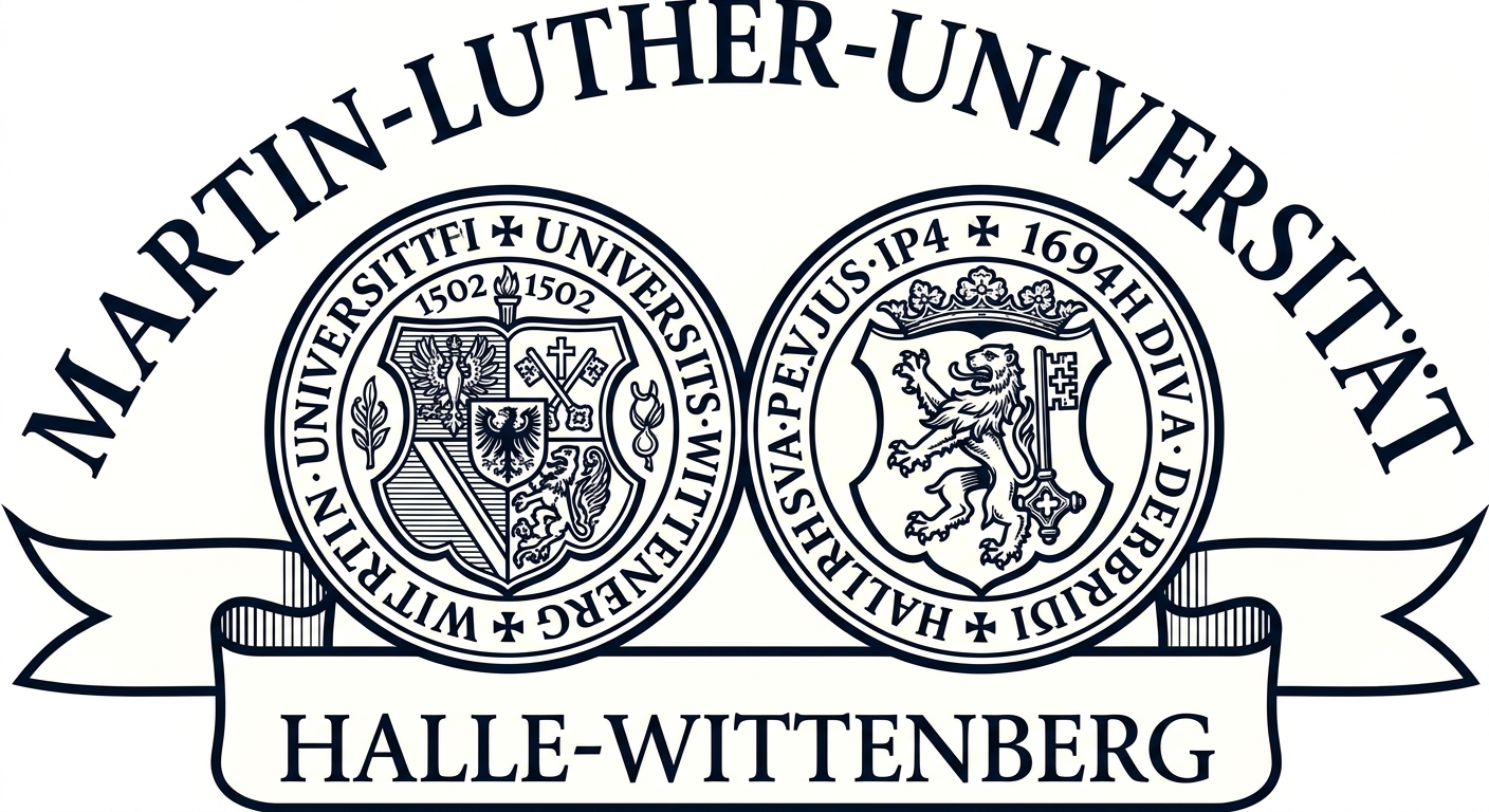 Martin Luther University Halle-Wittenberg official logo featuring the double seal with the coats of arms of Wittenberg and Halle, text reading Martin-Luther-Universität Halle-Wittenberg