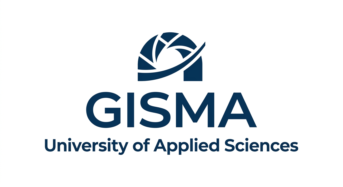 Gisma University of Applied Sciences official logo, dark blue text with stylized GISMA wordmark on white background