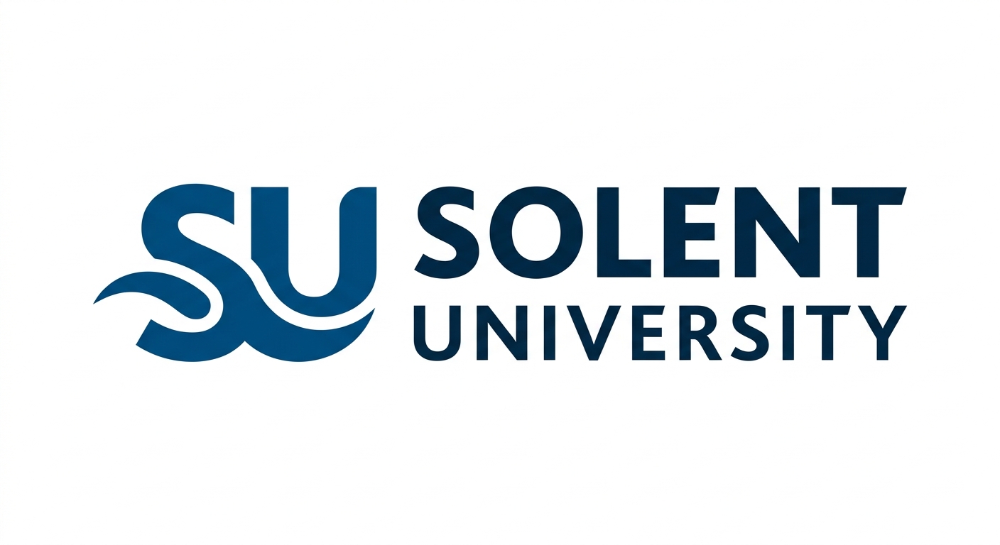 Solent University official logo, bold modern typeface with the word Solent in dark blue, clean minimalist design on white background