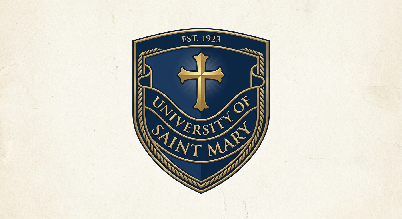 University of Saint Mary official logo, navy blue and gold shield emblem with cross and text University of Saint Mary
