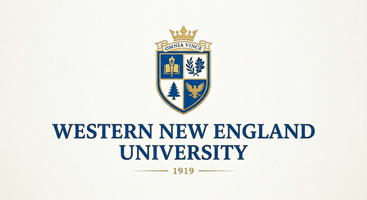 Western New England University official logo featuring the university crest with royal blue and gold colors and the text Western New England University