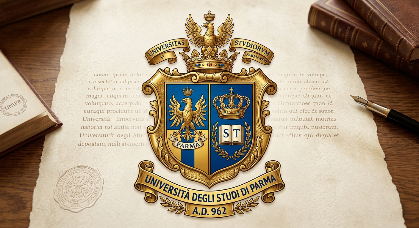 University of Parma official logo, UNIPR shield emblem with traditional Italian university crest in blue and gold