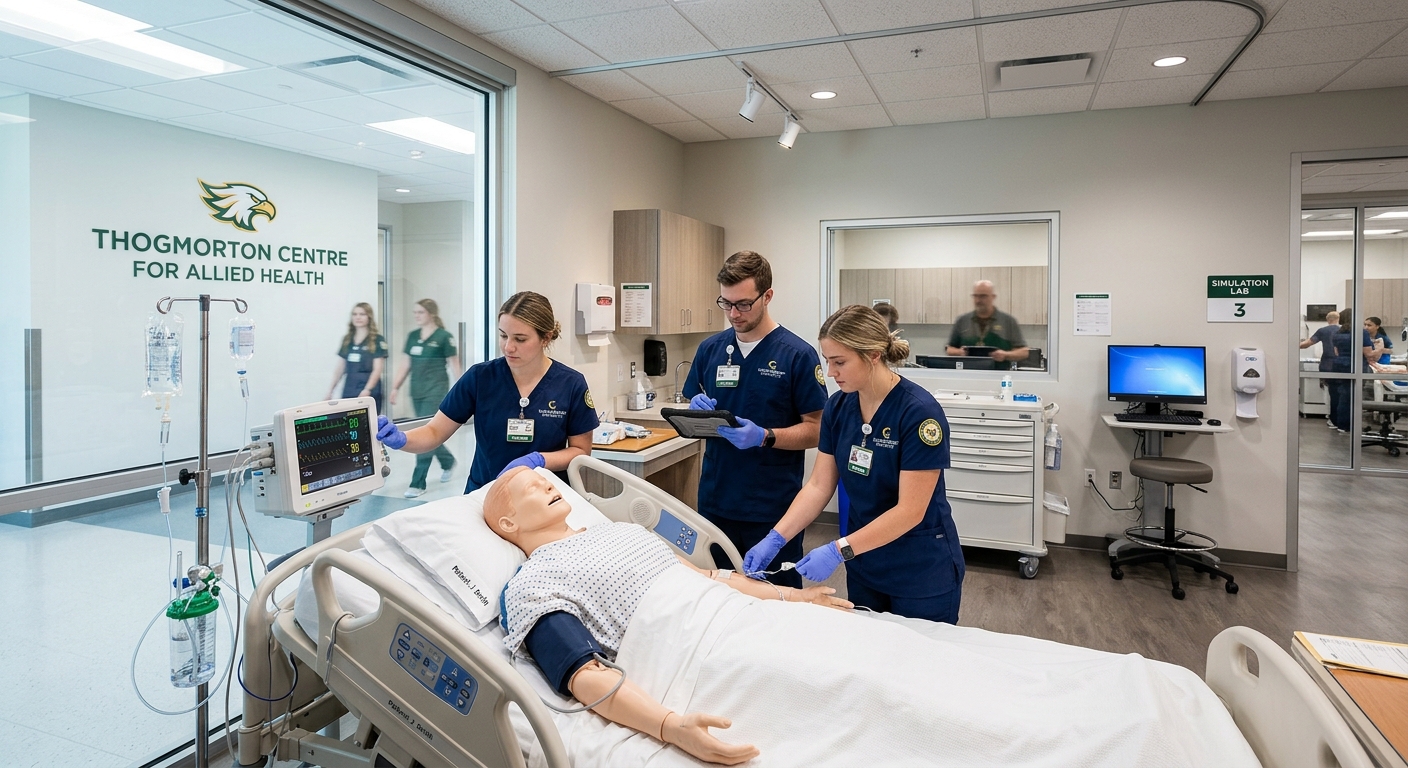 Thogmorton Centre for Allied Health at Central Methodist University, modern facility with simulation labs, nursing students practicing clinical skills