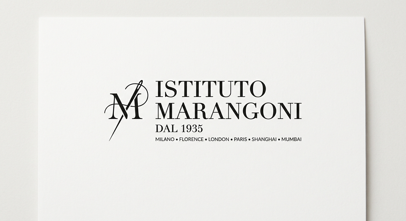 Istituto Marangoni official logo, elegant serif typography in black on white background, minimalist Italian fashion school branding