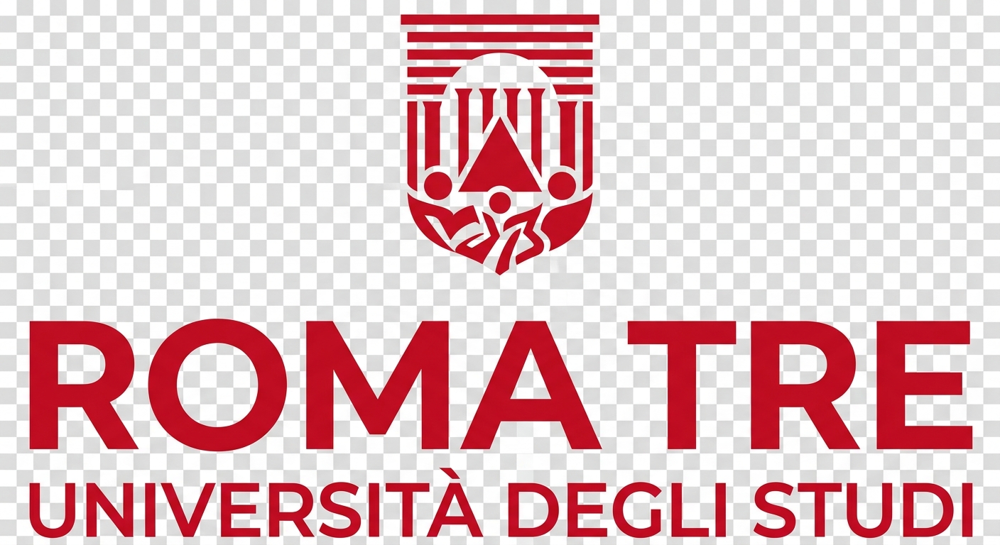 Roma Tre University official logo, stylized text reading Universita degli Studi Roma Tre with red and white color scheme on transparent background