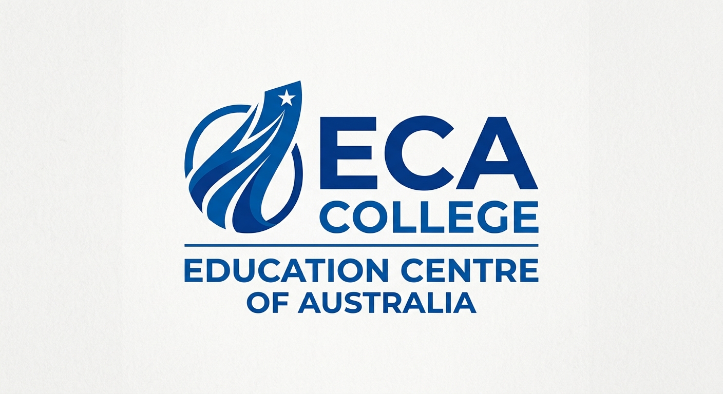 ECA College official logo, blue and white color scheme with stylized ECA lettering and Education Centre of Australia tagline