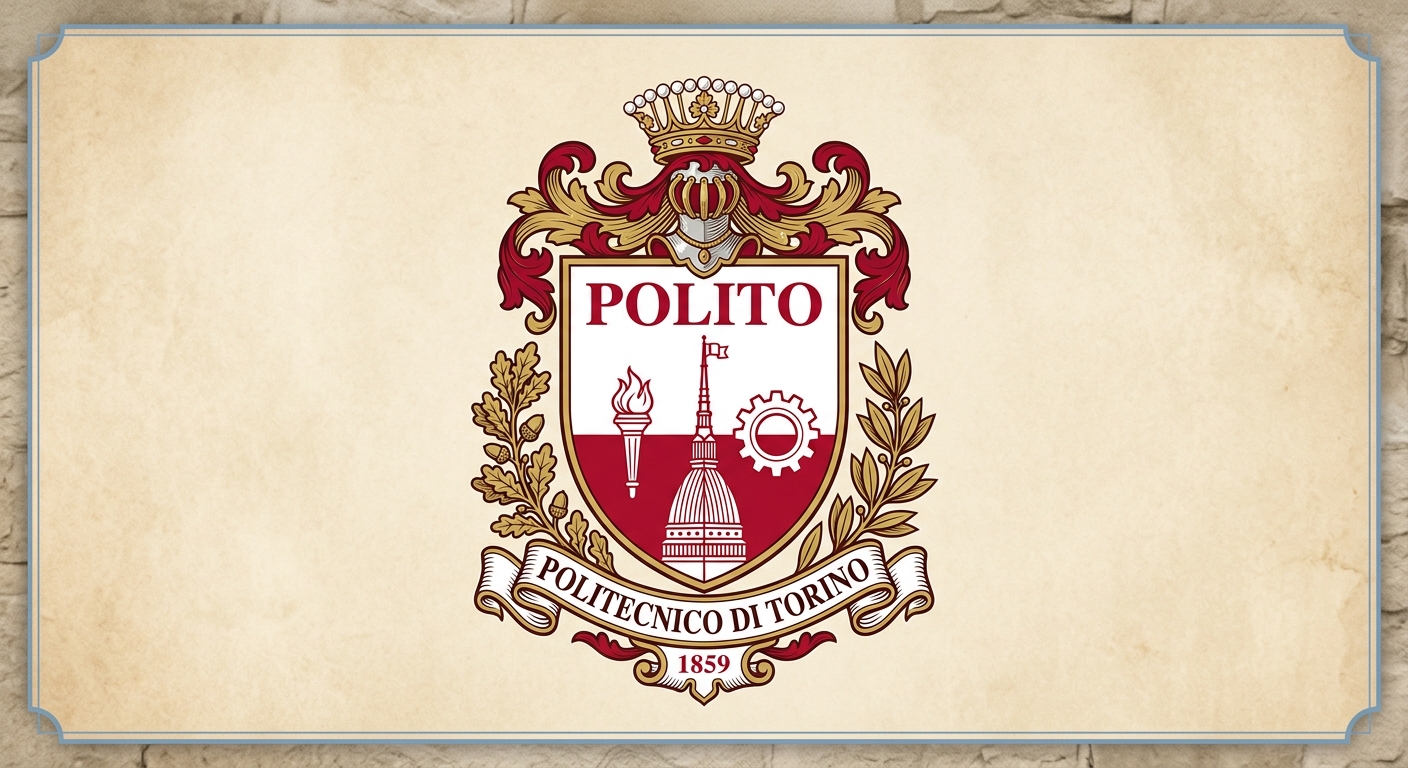 Politecnico di Torino official logo, red and white shield emblem with PoliTo abbreviation, Italian polytechnic university crest