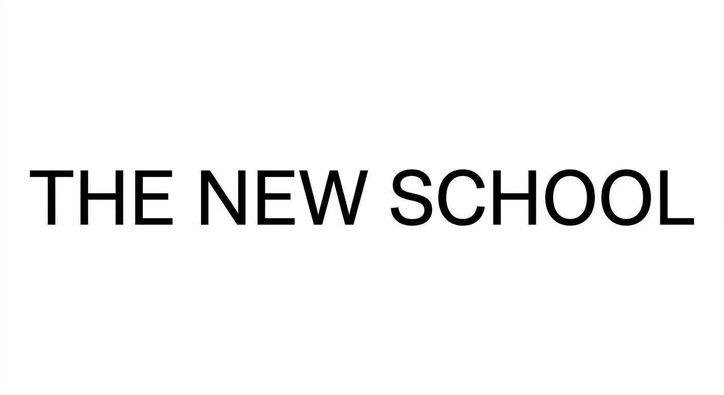 The New School university logo, minimalist black text on white background, modern sans-serif typography