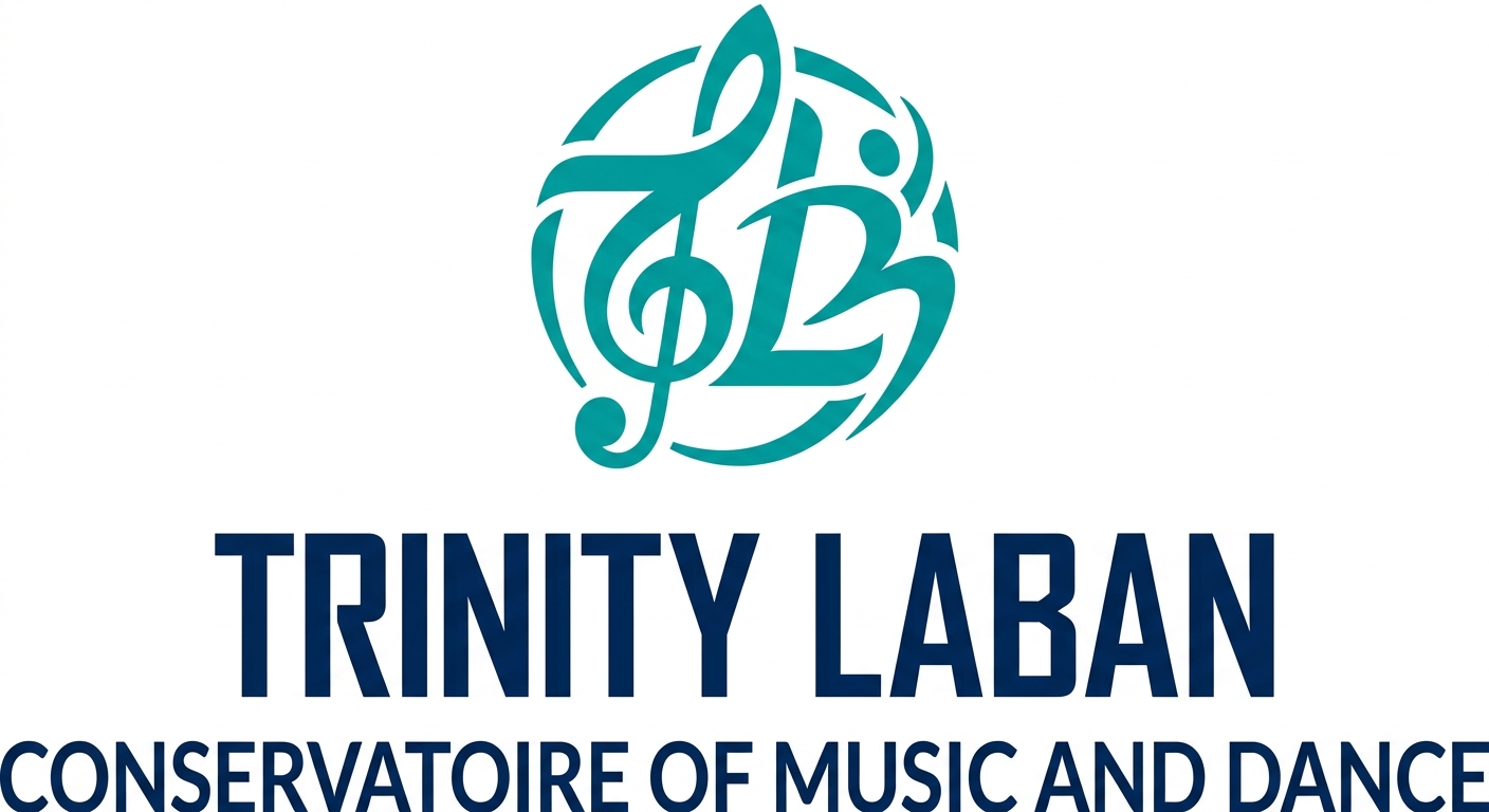 Trinity Laban Conservatoire of Music and Dance official logo, stylised text in dark blue and teal on white background