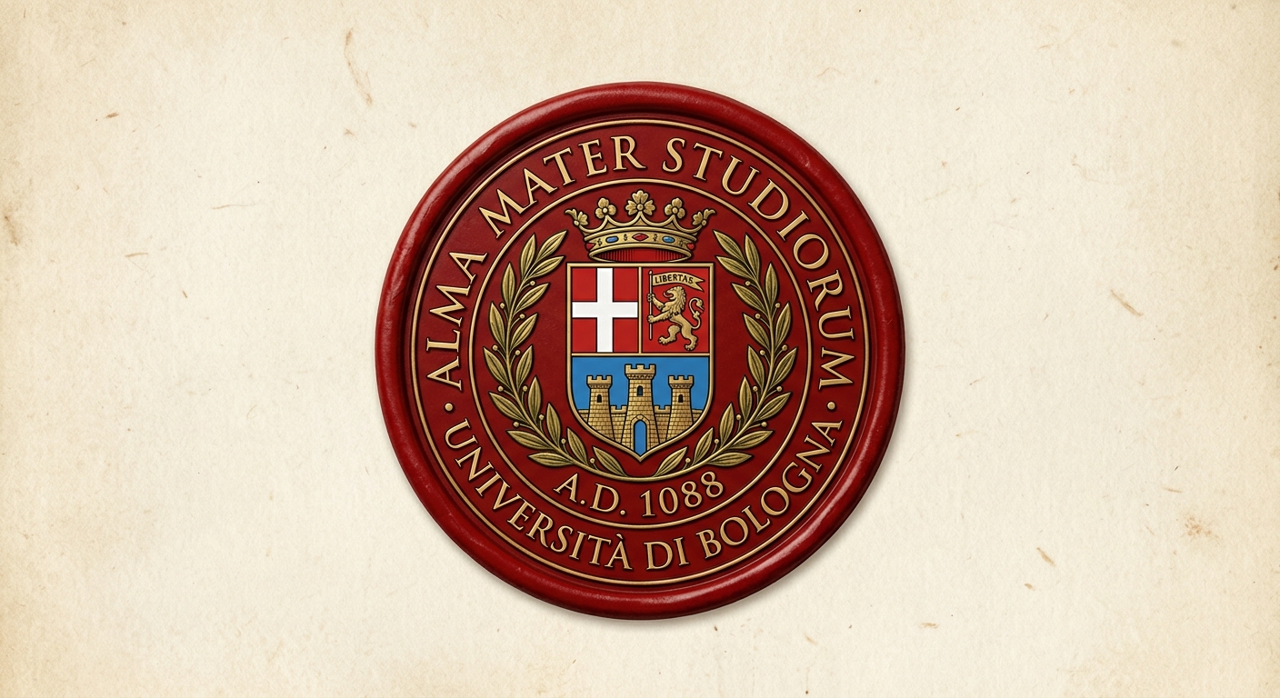 University of Bologna official logo featuring the Alma Mater Studiorum emblem with red seal, laurel wreath, and the date AD 1088
