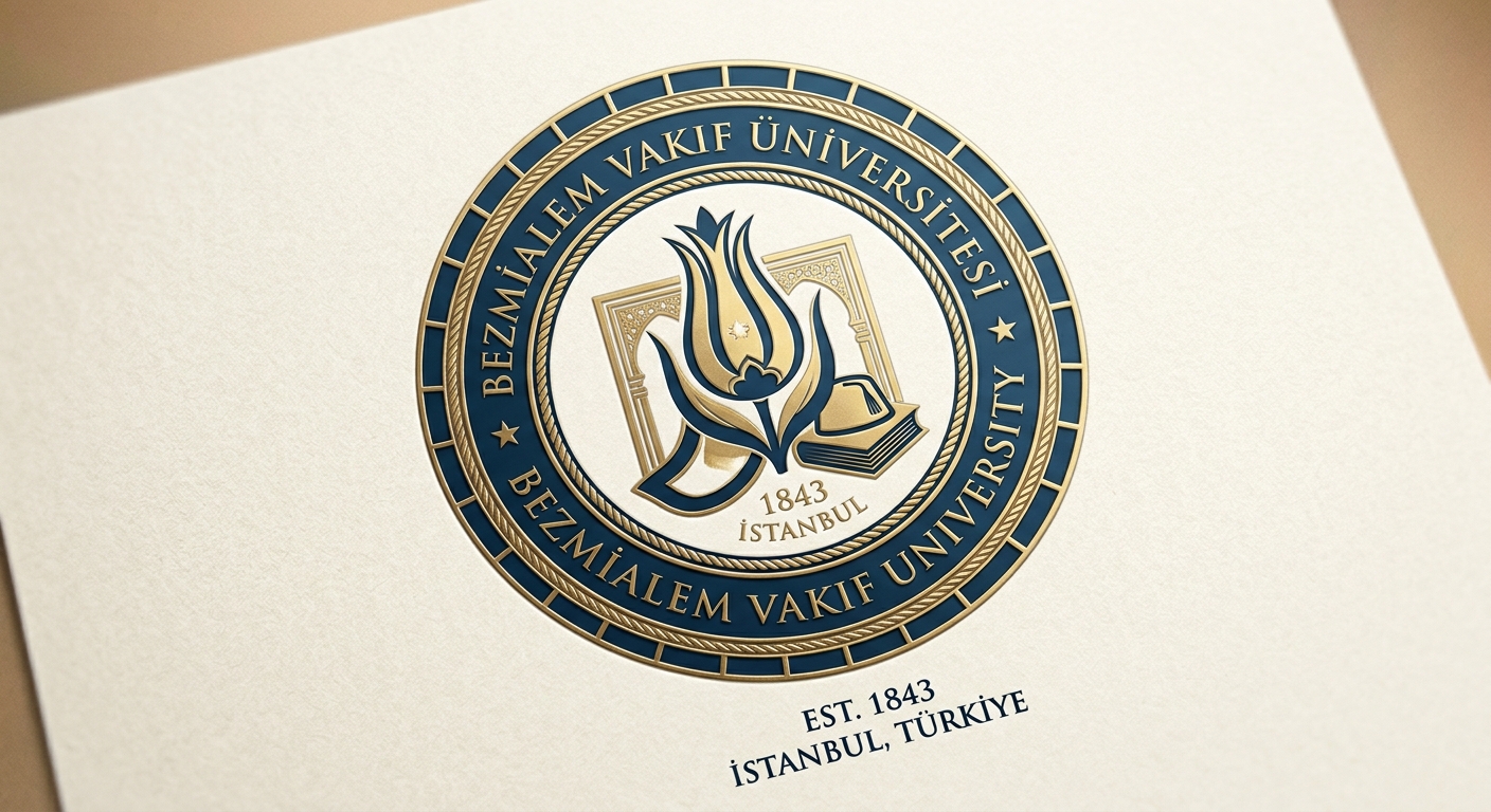 Bezmialem Vakıf University official logo, circular emblem with Ottoman-inspired design elements and university name in Turkish and English