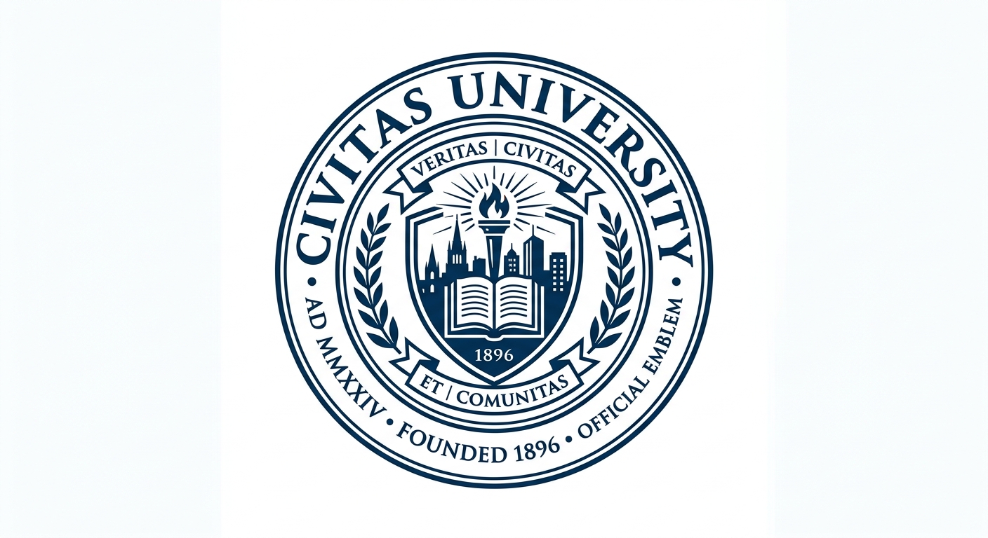 Civitas University official logo, modern academic emblem with university name in dark blue text on white background