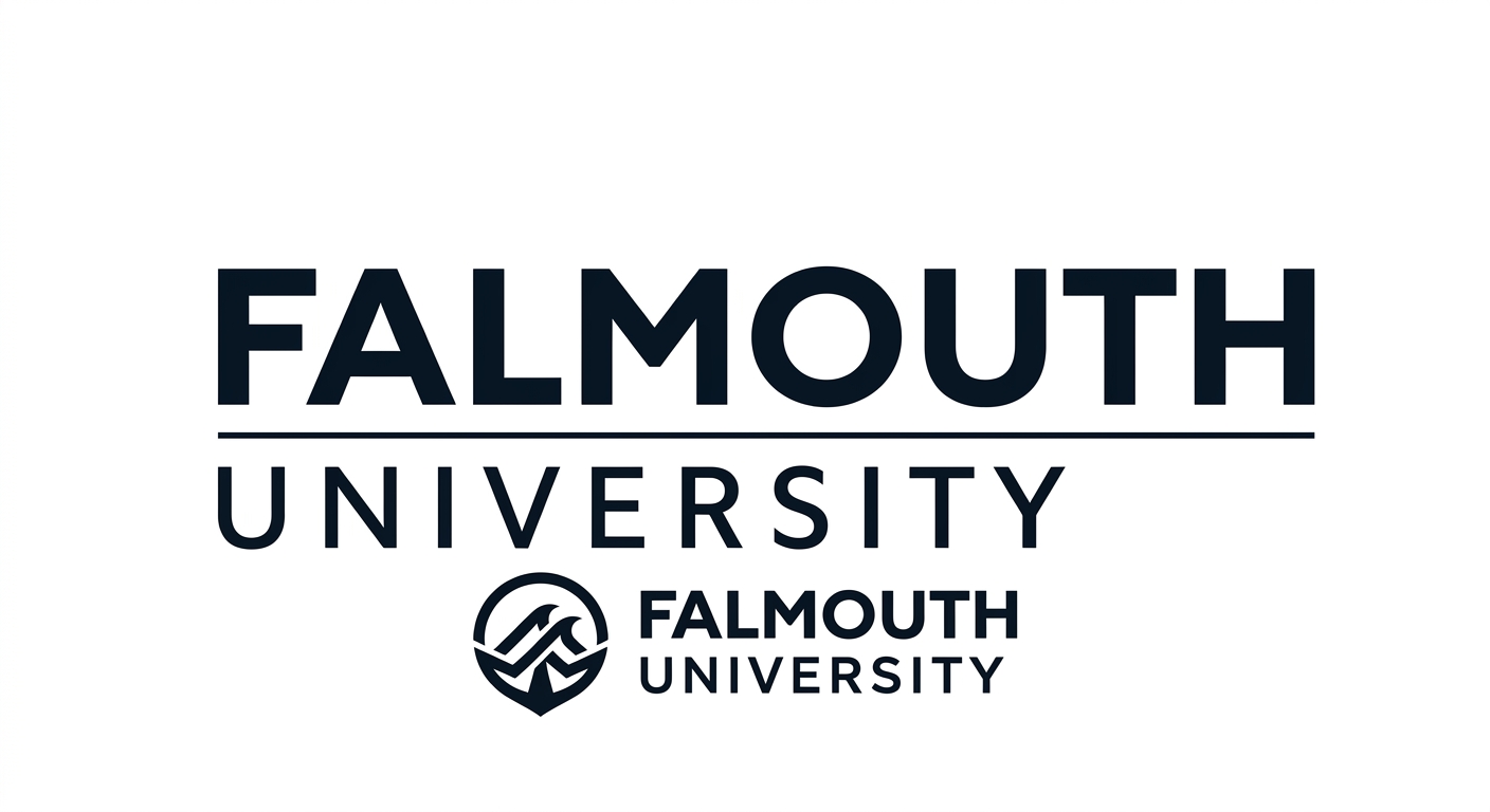 Falmouth University official logo, dark text on white background, modern minimalist typographic design