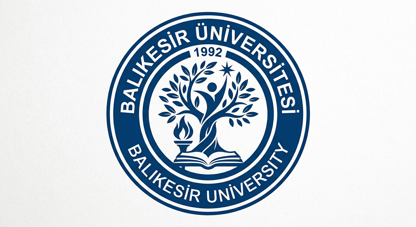 Balikesir University official logo, circular emblem with university name in Turkish and English, blue and white color scheme
