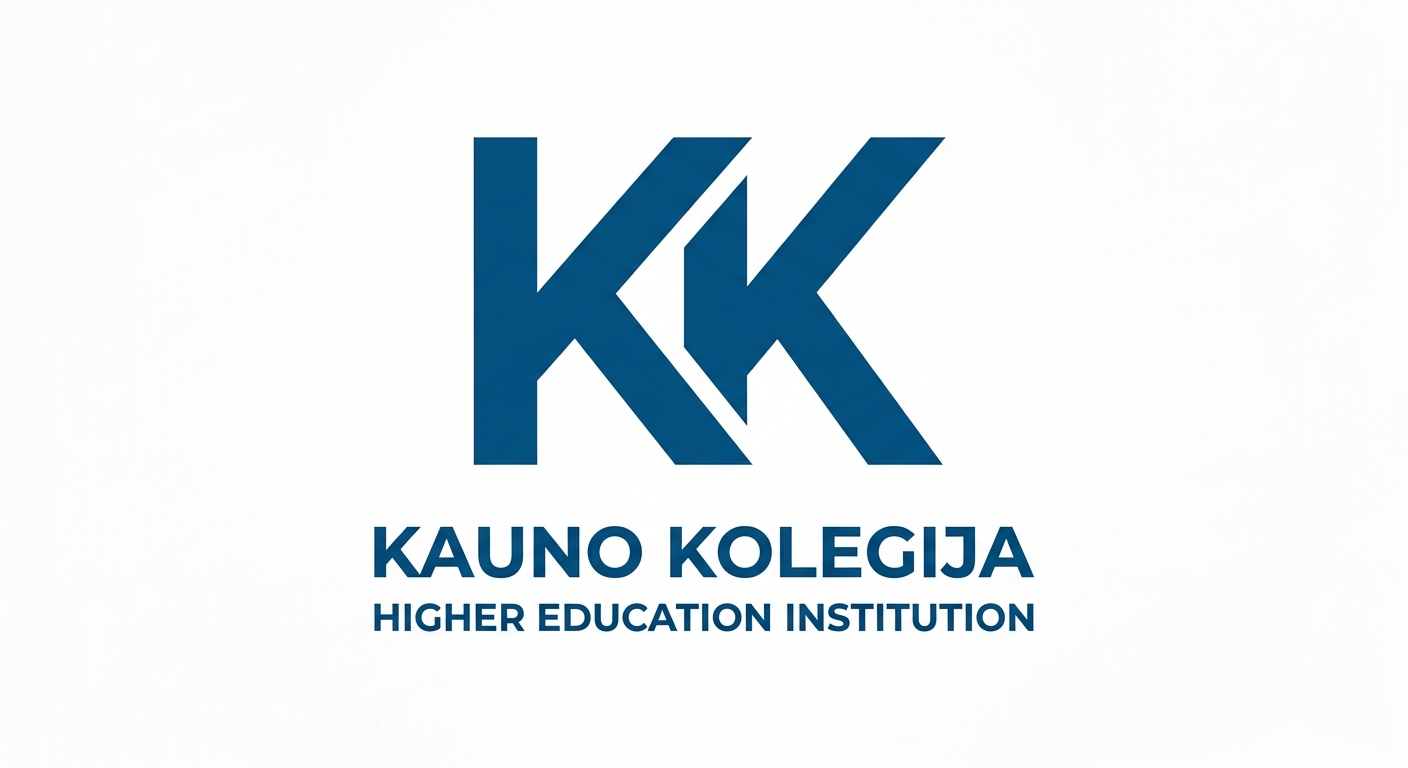Kauno Kolegija Higher Education Institution official logo, stylized KK monogram in blue and white, modern minimalist design