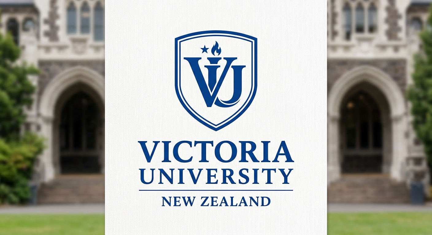 Victoria University official logo, blue and white color scheme with VU monogram and full university name text
