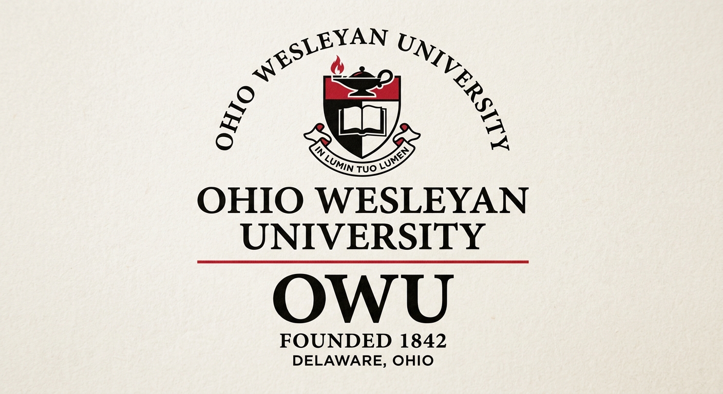 Ohio Wesleyan University official logo featuring the university name and OWU abbreviation in red and black