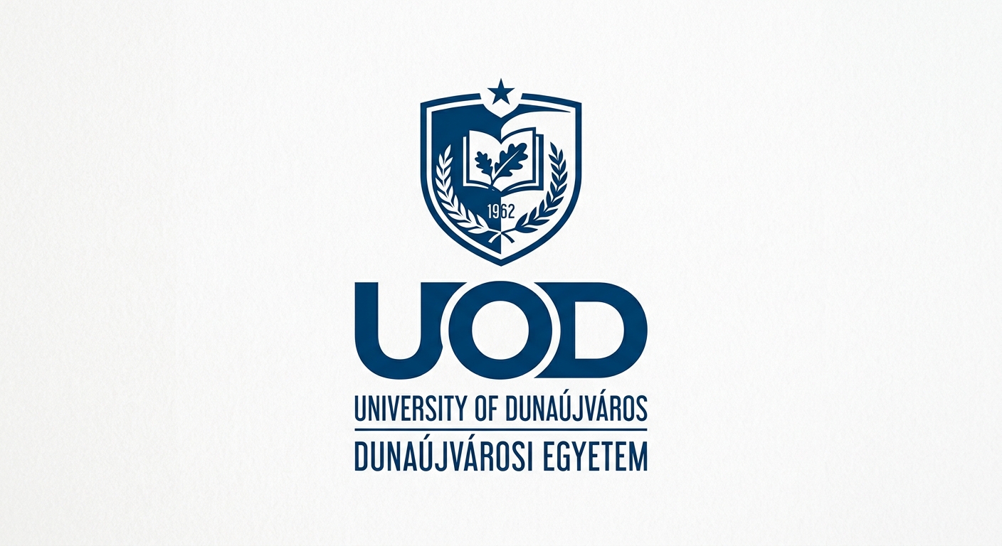 University of Dunaújváros official logo, blue and white color scheme, featuring stylized UOD lettering with academic crest